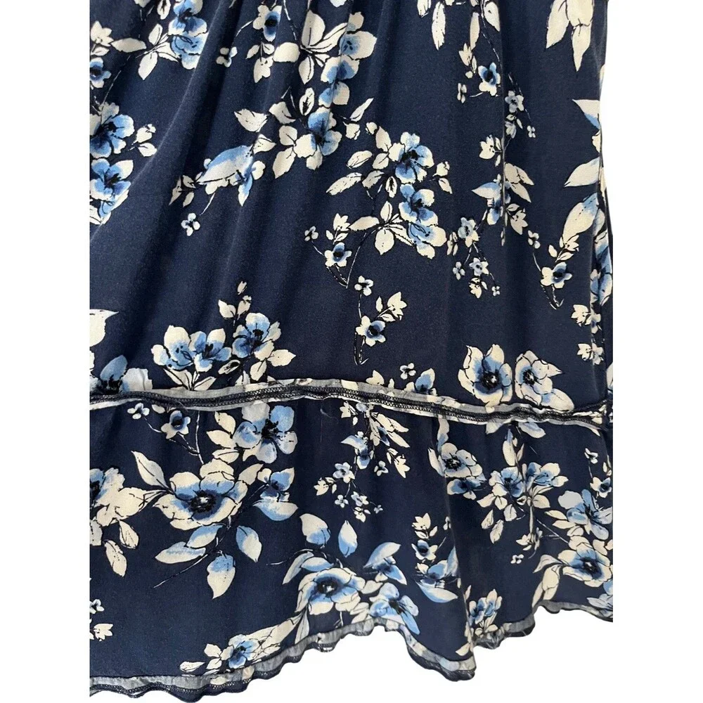 Band Of Gypsies Tiered Ruffle Mini Dress Blue Floral Large